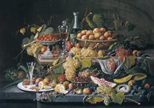Grapes Prints: STILL LIFE FRUIT, by Severin Roesen, 1855, American painting, oil on canvas