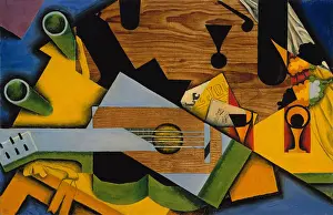 Juan Prints: STILL LIFE WITH A GUITAR, by Juan Gris, 1913, Spanish Cubist painting, oil on canvas