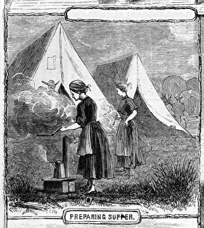 Woodcut Prints: Life on the plains: preparing supper. from sketches by Mr. James F. Gookins