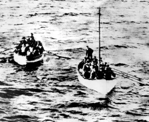 Passenger Prints: Two lifeboats containing survivors of the RMS Titanic shipwreck