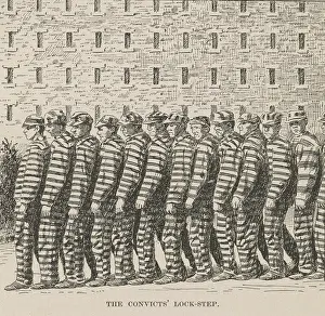 Punishment Prints: A line of convicts marching in a lock step at Blackwells Island Penitentiary