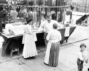 Ethnic Prints: Little Italy - vendor with wares displayed during a festival, New York, ca. 1930s
