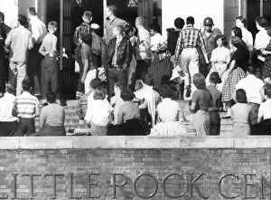 High School Prints: Little Rock, Arkansas: With a lone sentry from the 101st Airborne standing guard near the main door of Central High