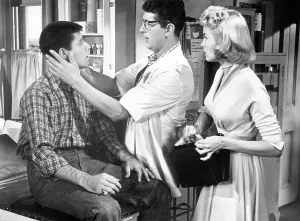 Patient Prints: LIVING IT UP, from left: Jerry Lewis, Dean Martin, Janet Leigh, 1954