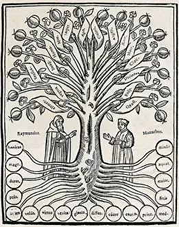 Philosophy Prints: LLULL, Ramn (1235-1315). Illustrated page of 'The Tree of Science' by Ramon Llull