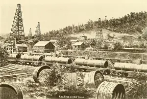 Extraction Prints: Loading an oil train in the Pennsylvania oil region. Ca. 1880