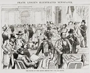 Wood Engraving Prints: Lobbyists on the floor of the House of Representatives before the call to order