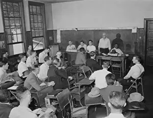 Lcgr1502 Prints: Local United Mine Workers Union meeting on Sunday morning in a schoolhouse