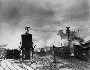 Tracks Prints: Locomotives and a water tower at the Erie Railroad yards