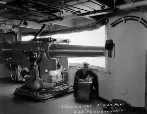 December Prints: Looking out 7 inch gun port, USS Pennsylvania