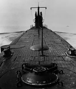 Atlantic Ocean Prints: Looking forward along the deck of U
