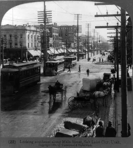 Trolley Prints: Looking southeast along Main Street, Salt Lake City, Utah c. 1908