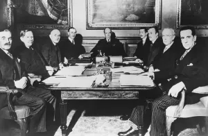 Ambassadors Prints: Lord Halifax, Foreign Secretary in Neville Chamberlain's Cabinet presiding over a meeting