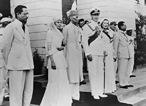 Pakistan Prints: Lord Louis Mountbatten handing over power to Mahomed Ali Jinnah on Aug. 14, 1947