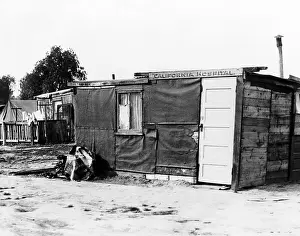 Jobless Prints: Los Angeles Hooverville'. Shanties at Alameda and 85th street house over 100 men