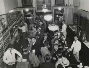 Bars Prints: Los Angeles liquor store with customers purchasing and drinking liquor