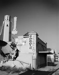 Karate Prints: Los Angeles, Whittier Theatre, picture shows damage done in the 1987 earthquake