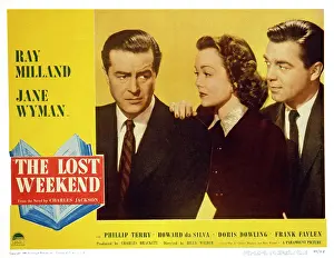 Brothers Prints: THE LOST WEEKEND, US lobbycard, from left, Ray Milland, Jane Wyman, Phillip Terry, 1945