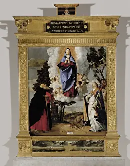 LOTTO, Lorenzo (1480-1556). Altarpiece of the Ascension of Mary. 1567. ITALY. Asolo. Cathedral. Renaissance art. Cinquecento. Venetian school. Oil on wood