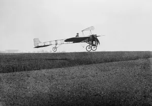 Take Off Prints: Louis Bleriot 1872-1936 in flight over a field on May 5 1909 probably during practice runs for his July 25 1909 37