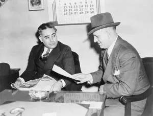 Mobsters Prints: Louis Capone (1896-1944), being questioned by Detective John Osnato regarding the cut-rate murder syndicate