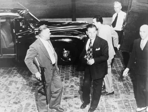 Mobsters Prints: Louis Lepke Buchalter (1897-1944) arriving at the Court of Appeals in Albany