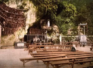 Gate Prints: Lourdes, France, The Grotto of Notre Dame, Pyrenees, photochrom, circa 1890s
