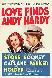 Rooney Prints: LOVE FINDS ANDY HARDY, l-r: Judy Garland, Mickey Rooney on poster art, 1938
