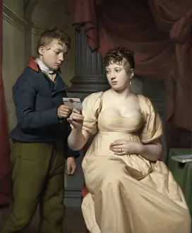 Courting Prints: The Love Letter, Willem Bartel van der Kooi, 1808, Dutch painting, oil on canvas