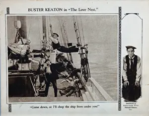 Roberts Prints: THE LOVE NEST, lobbycard, Joe Roberts (with axe), Buster Keaton (top), 1923