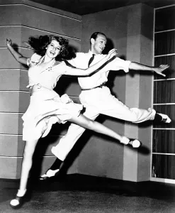 Rehearsal Prints: YOU WERE NEVER LOVELIER, from left: Rita Hayworth, Fred Astaire rehearsing on set, 1942