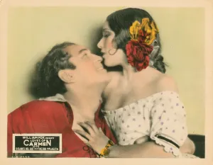 Lovers Prints: THE LOVES OF CARMEN, lobbycard, from left: Dolores Del Rio, Victor McLaglen, 1927