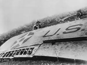 Heroes Prints: Lt. Col. Jimmy Doolittle sits by a wing of his crash-landed plane somewhere in China