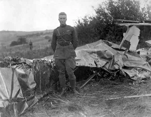 Luke Prints: Lt. Frank Luke, standing in front of one of three German observation balloons he shot down in 35 minutes on Sept