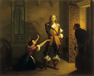 Lucia Kneeling in front of the Innominato, by Michelangelo Grigoletti, 1829, 19th Century, oil on canvas - Private collection. Whole artwork view