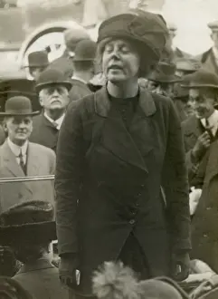 Burns Prints: Lucy Burns, suffragist and women's rights advocate speaking to a crowd of men in New York City