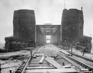Captured Prints: Ludendorff Bridge spanning the Rhine River at Remagan, Germany. March 7-17, 1945. U.S
