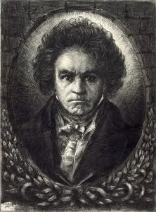 Beethoven Prints: Ludwig van Beethoven (1770-1827). 20th century etching by Wilibald Wolf Rudinoff, 1930