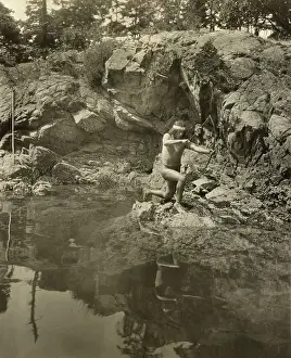 Fishing Prints: Lummi man shooting fish with bow and arrow in the Puget Sound area