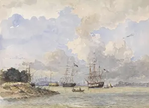 Brush Prints: Maas in Rotterdam with American and Swedish Ships