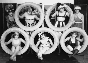 December Prints: Mack Sennett's 'Smick-Smack' girls in costume posed with tires in 1923