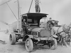 Road Prints: Mack Truck, workers, and horses at a construction site in New York State in 1913