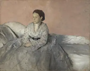 Polka Dots Prints: Madame Rene de Gas, by Edgar Degas, 1872-73, French impressionist painting, oil on canvas