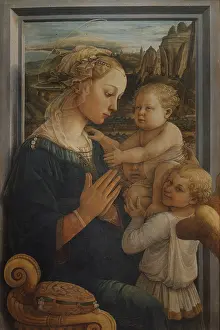 Madonna with Child and Two Angels, by Lippi Filippo, 15th Century, 1452 -1465 about, panel, cm 95 x 62 - Italy, Tuscany, Florence, Uffizi Gallery