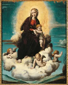 Illuminated Prints: Madonna and Child with Angels, by Unknown Artist