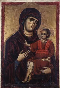 Madonna with Child known as Madonna of the Earthquake, by Unknown Artist, 5th - 11th Century, tempera on board - Italy, Basilicata, Potenza, Church of Saint Francis