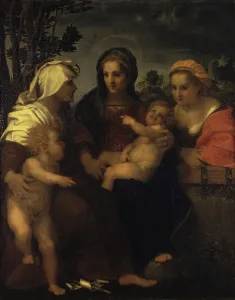 Santa Female Prints: Madonna and Child with Saints, by Andrea d'Agnolo also known as Andrea del Sarto