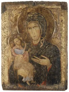 Madonna with Child, by Unknown Artist, 11th Century, tempera on board - Italy, Tuscany, Pisa, National Museum of Saint Matthew. Whole artwork view