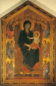 Madonna Ruccellai (Madonna Enthroned with Child and Six Angels) (Majesty), by Duccio di Buoninsegna, 1285 about, 13th Century, tempera on panel with gold ground