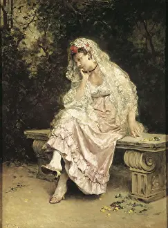 Romanticism Prints: MADRAZO, Raimundo (1841-1920). Young lady at the garden
